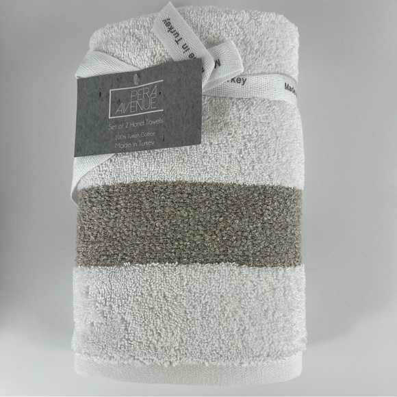 Pera Avenue Luxe 100% Turkish Cotton Bath Towel Set - Cream & Tan - 4 Pieces NEW - Picture 7 of 9
